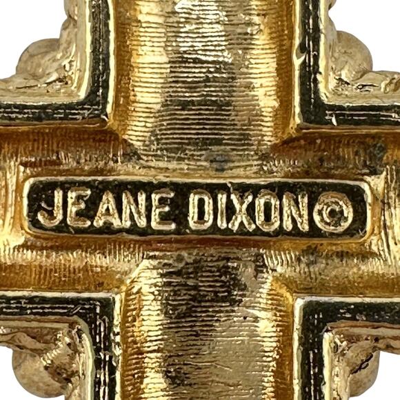 23” Vintage Jeane Dixon Gold Tone Crucifix Libra Zodiac Cabochon Necklace - Picture 8 of 8